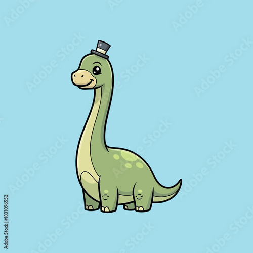 Gentlemanly Dinosaur An Adorable Brontosaurus with a Top Hat on a Light Blue Background