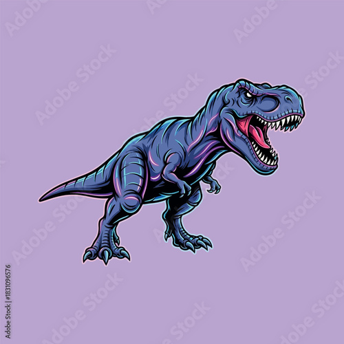 Purple Tyrannosaurus Rex Dinosaur Roaring with Open Mouth on Light Purple Background
