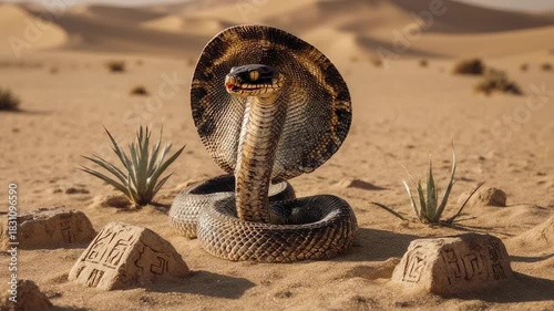 Majestic Cobra in the Desert - A Striking Wildlife Encounter.