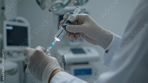 Medical Professional Preparing Injection in Clinical Setting.