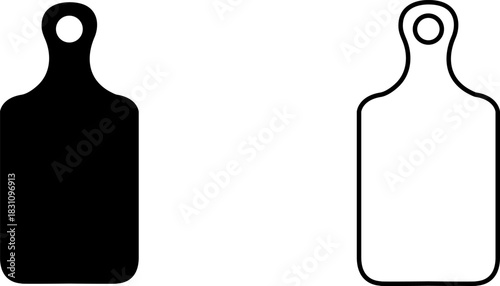 Icon and logo designs featuring a cutting board outline in black and white
