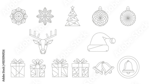 Festive Winter Icons: A collection of meticulously crafted, minimalist line art icons, each portraying a beloved symbol of the winter holiday season and joyous celebrations.
