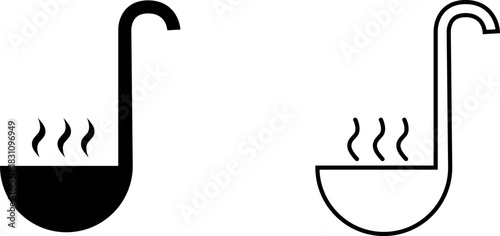 Simple and modern soup ladle icon design in black and white colors representing culinary activity and kitchen tools