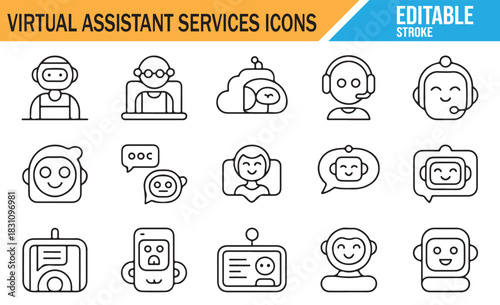 Automation and AI Assistant Editable Stroke Vector Icons