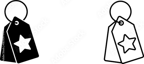 Stylized icon of a star-shaped tag design on a simple background showcasing two variations