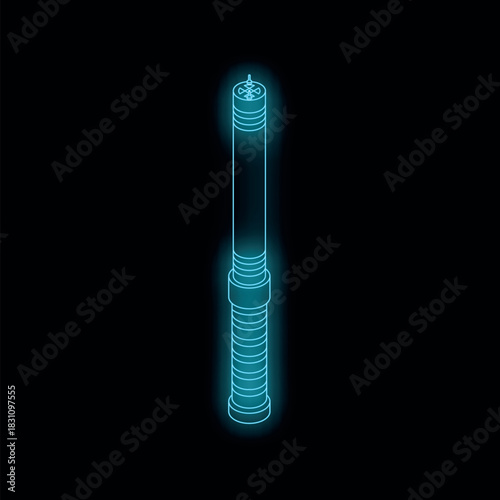 Futuristic police baton glowing with blue neon light, representing law enforcement and security in a high tech setting