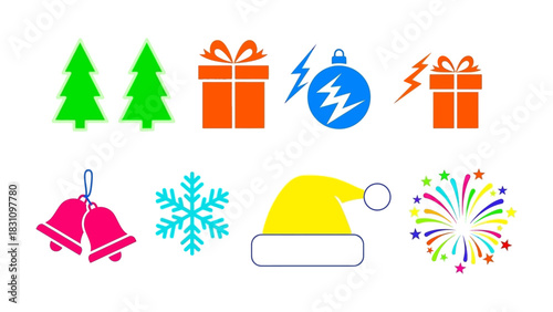 Festive Holiday Icons: A vibrant array of illustrated holiday icons captures the essence of the festive season.