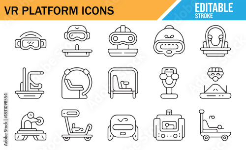 Virtual Reality Platform and Gaming Device Outline Icons Pack