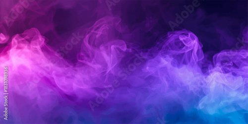 Abstract purple and blue smoke wave design on black background with smooth flowing texture