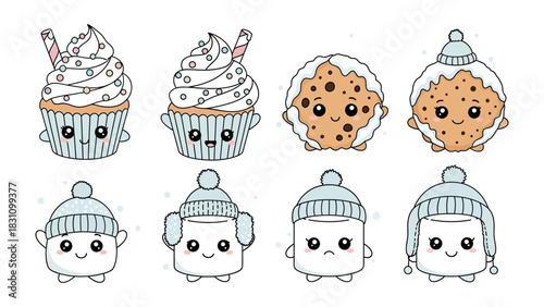 Sweet Festive Delights: A collection of adorable, hand-drawn illustrations of sweet treats dressed up for the season, bringing warmth and cheer.