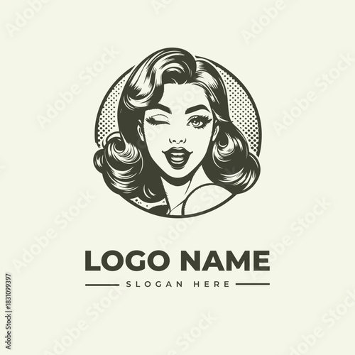 Vintage Vector Illustration Logo Engraving Retro Beauty Portrait Design