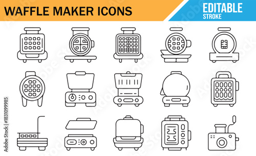Breakfast and Dessert Cooking Appliance Outline Icons Collection