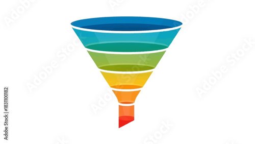 Colorful funnel icon. Multi-colored marketing funnel. Rainbow sales funnel. Vector illustration on white background. Business and marketing concept. Sales process stages. Funnel stages.