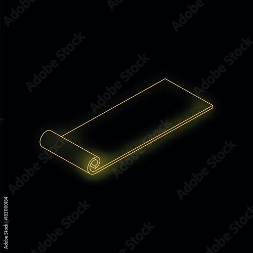 Golden neon yoga mat partially rolled up, representing wellness and fitness activities