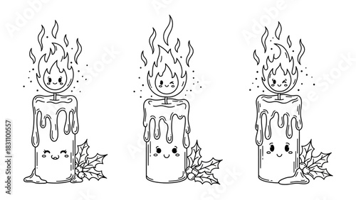 Candle Illustration: A delightful illustration of three animated candles, each with a cheerful expression and a dancing flame atop its wax body. They radiate warmth and joy with their presence.
