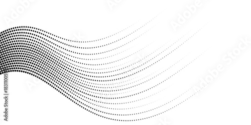 Abstract Halftone Dotted Wavy Lines Background Element. Dynamic Flowing Speed Graphic for Technology and Digital Stream Design