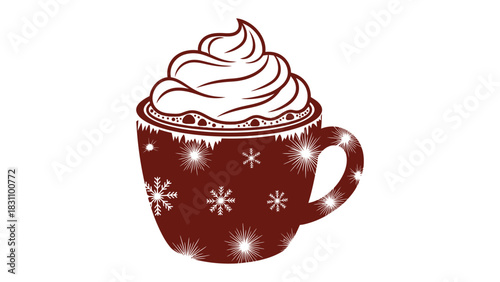 Cozy Winter Beverage: A delightful illustration of a warm beverage, topped with whipped cream, perfect for a chilly winter day, evoking warmth, comfort, and festive cheer.