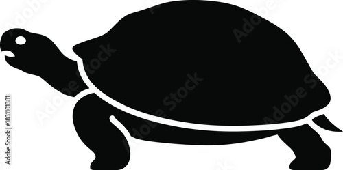 Silhouette of a tortoise walking on a white background.