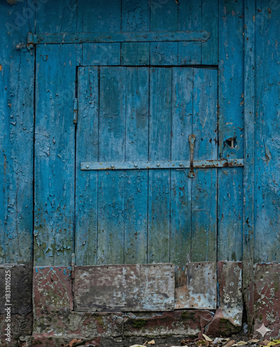 old blue wooden door