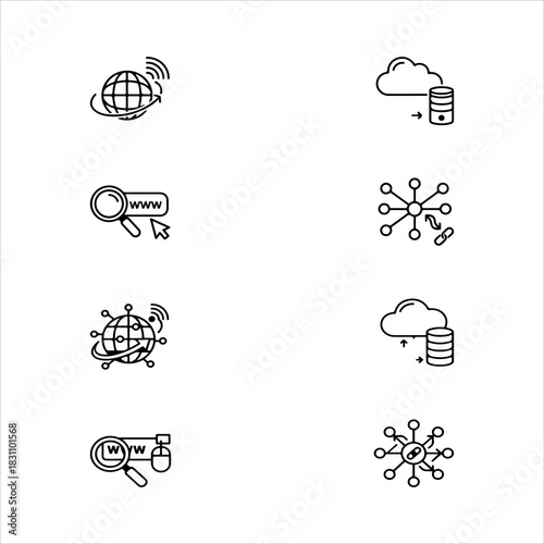 A Dynamic Global Internet Icon Symbol, Showcasing Worldwide Connection and Networking in a Flat Design Minimalist Vector for Digital Technology Business Success Growth.