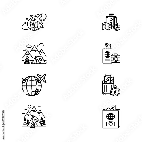 A Dynamic Global Travel Icon Symbol, Showcasing Adventure and Journey in a Flat Design Minimalist Vector for Digital Tourism Success Growth Marketing.