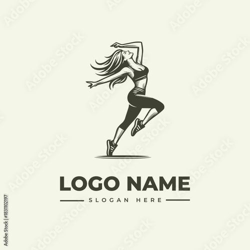 Elegant dancing woman fitness logo, a vintage engraving style vector illustration concept. 133