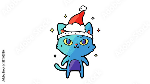 Festive Feline: An adorable cat dressed in a Santa hat, embodies the spirit of Christmas and radiates festive cheer.