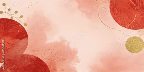 Grunge background with textured red roses and hearts on aged pink paper pattern