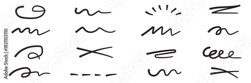 Underline Vector Set Hand-Drawn Brush Strokes and Vintage Dividers. Calligraphic Underline and Border Vector. Black Brushstroke Underlines and Swirl Dividers. Eps 10. Black marker and brush stroke set