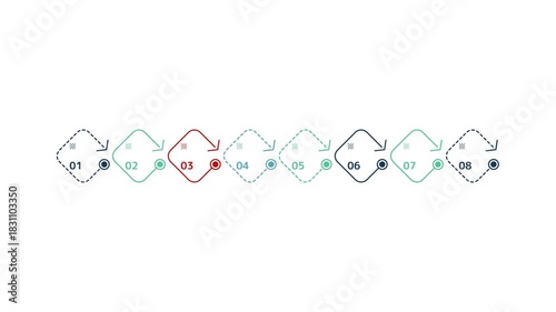 Animated business infographic element - abstract eight-step timeline