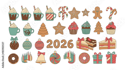 Festive Treats & Delights: A collection of cheerful illustrations of holiday treats and ornaments, spreading warmth and good cheer.