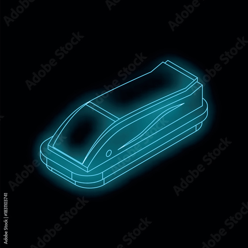 Neon blue glowing maglev train speeding through darkness, showcasing innovative transportation technology