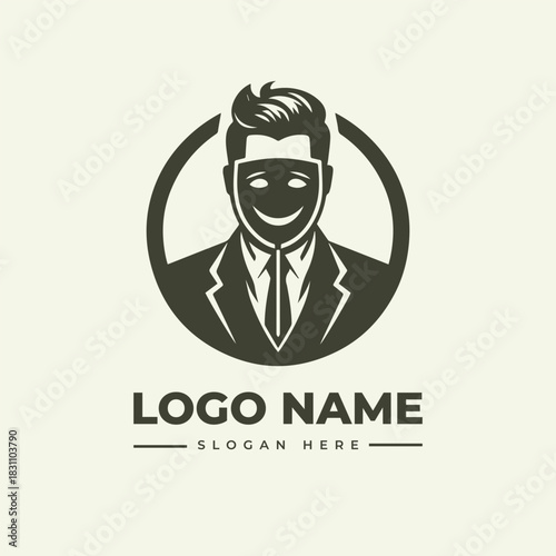 A vector illustration of a man wearing a mask, engraping logo for your business
