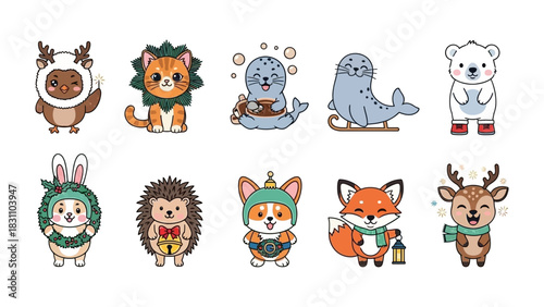 Enchanted Forest Friends: A captivating illustration featuring a delightful array of charming woodland animals, each adorned in whimsical attire, inviting viewers into a world of pure imagination.