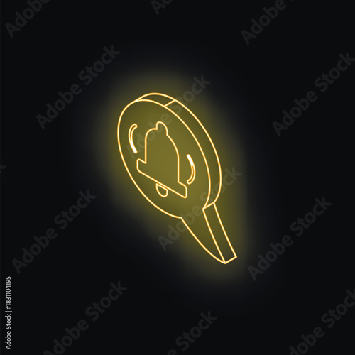 Neon notification bell ringing inside speech bubble representing online reminder, new message, or upcoming event