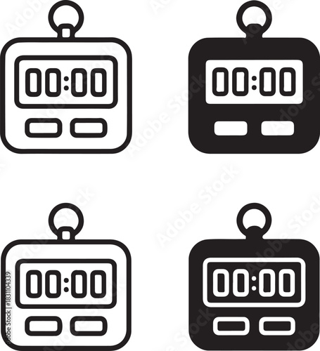 Isolated Digital Cooking Timer Icon, digital cooking timer symbol, kitchen countdown timer icon, black minimal cooking design, kitchen timing tool for buyers, clean vector for cooking workflow use