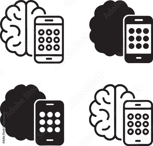 Isolated Brain Training App Icon, brain training symbol, cognitive skill training icon, black minimal brain app design, brain exercise tool for buyers, clean vector for mental development use