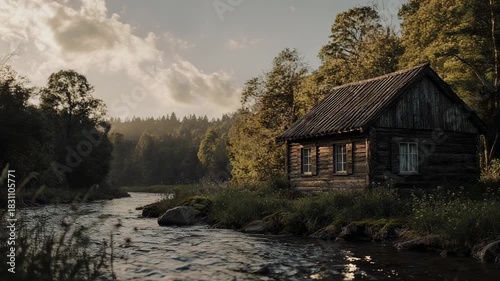 Secluded Cabin by the River - A Tranquil Escape in Nature.