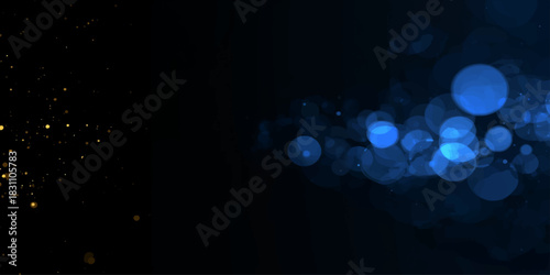 Abstract blue digital lights in motion against a dark black space background create a glowing energy wave design effect