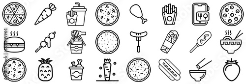Collection of Fast Food and Meal Icons in Outline Style
