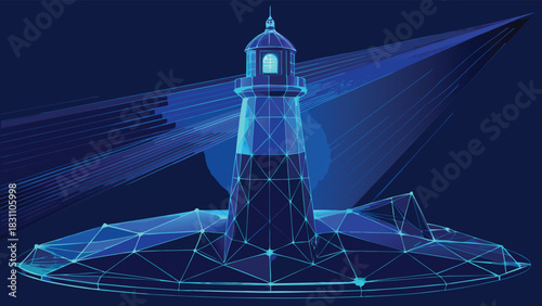 Vector illustration of a lighthouse emitting a light beam.eps