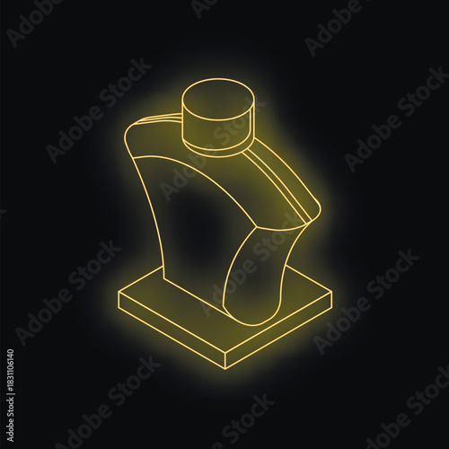 Gold mannequin bust isometric on black background, concept of fashion and retail