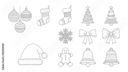 Festive Christmas Ornaments: An array of detailed illustrations showcase the spirit of the season with Christmas ornaments, each one reflecting the joy and traditions associated with the holiday.