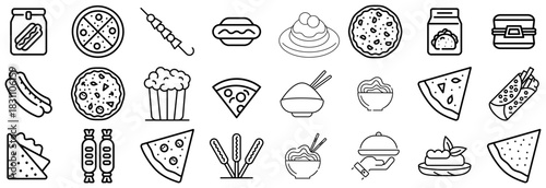 Collection of Food Icons Pizza, Hot Dogs, Tacos, and More