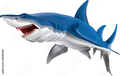 shark ocean sea blue cartoon animal vector illustration cute mammal funny character fun smile zoo happy pet drawing art