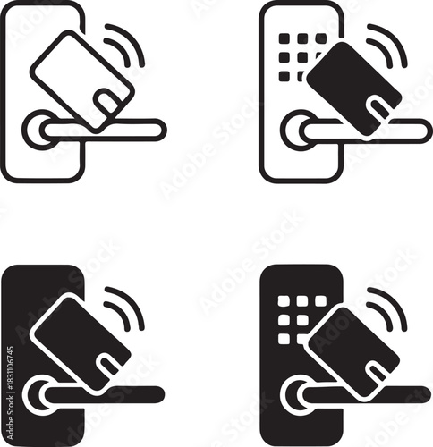 Isolated Digital Key Access Icon, digital key access icon, electronic door lock symbol, black minimal line key design, secure unlock tool for devices, editable vector for smart security use