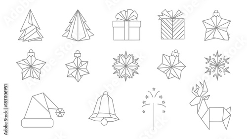 Festive Origami: A collection of meticulously crafted origami shapes including christmas trees, stars, gifts, snowflakes and seasonal motifs evokes the spirit of the festive season