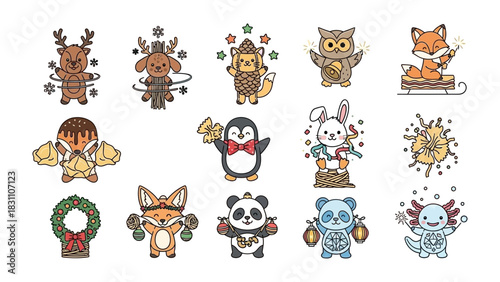 Festive Critters: Adorable creatures are ready to bring festive cheer with Christmas decorations, snowflakes, holiday symbols, adding a touch of enchantment and spreading joy.