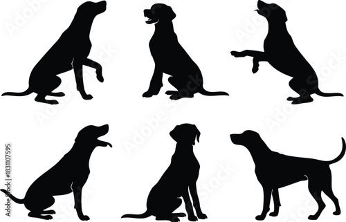 Collection of silhouettes of dogs in various poses