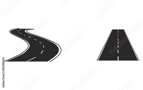 Roads vector set isolated on white background asphalt straight winding highway